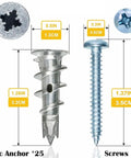 Self Drilling Drywall Anchors With Screws Kit 50 Sets Heavy Duty Wall Mount Anchors For Hanging Cabinets Shelves TVs And More No Fuss Install With Rust Resistant Yellow Zinc Finish, zinc anchor and screw size chart