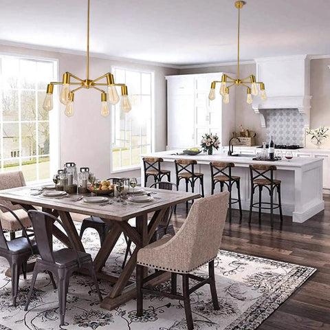 6 Light Sputnik Chandelier In Modern Gold Brushed Brass Mid Century Pendant Light Semi Flush Mount Rotatable 180 Degree Lamp Cups For Dining Kitchen Living Room Bedroom Lighting