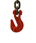 Battle Tested Alloy Steel Clevis Cradle Grab Hook Grade 80 Rigging Hardware with red finish and chain attachment