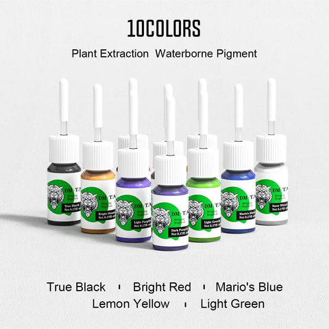 Pro All In One Tattoo Kit With Pen Style Tattoo Machine And Power Supply, 10 colorful ink bottles for professional use