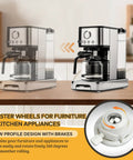 Coffee machine on a counter with Self Adhesive 1 Inch Mini Swivel Caster Wheels 4 Pack for Furniture and Appliances displayed