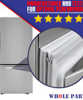 Close-up of Upgraded Refrigerator Door Gasket For Freezer Door With Magnetic Strip Inside W10443315 Replacement Part Compatible With Amana Jenn Air Kenmore KitchenAid Maytag Whirlpool Refrigerators Easy Install Durable Seal No Brainer Upgrade showing gasket detail on refrigerator.