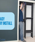 Grey Modular Closet Shelf Tower With 2 Smooth Drawers And Versatile Shelves being installed, showcasing easy DIY assembly process.