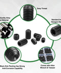 1305-Piece Set Screw Kit With 26 Sizes, Metric M3 To M8 And SAE 1/8-40 To 5/16-18 Internal Hex Headless Allen Screws