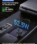 Beast Mode 142.5W Car Charger With Triple Usb Ports delivering Pd And Qc 3.0, charging MacBook Pro with USB-C cable.