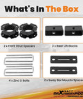 3 Inch Front 2 Inch Rear Leveling Lift Kit For Chevy Colorado GMC Canyon 2015-2022 showing strut spacers, lift blocks, U bolts, sway bar mounts.