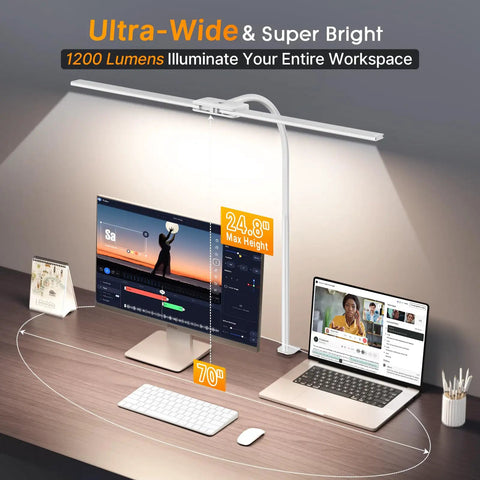 LED Clamp Desk Lamp With Gooseneck, Eye Care Desk Light For Home Office, Remote Control, over monitors and keyboard