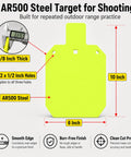 Neon Color AR500 Steel Target for Rifle Range Day Practice, Three Eighths Inch Target Plate With One Half Inch Backer details