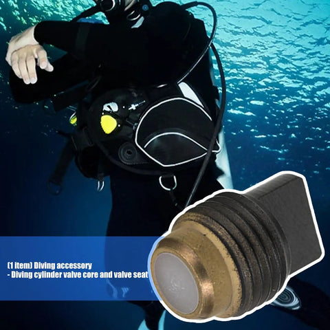Diver with Pro-Grade Fast Install Diving Valve Core And Seat System Kit for Scuba Tanks in underwater setting.