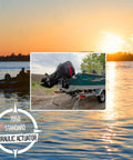 Boat on water with 12V Self-Contained Marine Hydraulic Actuator For Jack Plates And Tilt And Trim Systems 5 Inch Stroke.