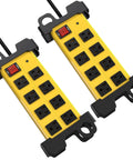 Heavy Duty Shop Workhorse Power Strip With Eight Widely Spaced Outlets And 2700J Surge Protection Six Foot Extension Cord two pack with master switch.