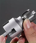 Badass 4 In 1 Pipe Threader Wrench Heavy Duty For Internal And External Threading, held in hand with steel texture and detail.