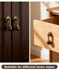 Antique Tear Drop Walnut Drawer Pulls Set Two Pack With Screws on dark wooden cupboard and light wooden dresser drawers