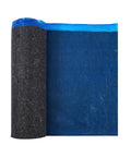 Heavy Duty Floor Underlayment Covers Four Hundred Square Feet featuring integrated vapor barrier and acoustic core, showing black roll with blue edge.