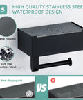 Super Handy Matte Black Toilet Paper Holder With Shelf And Storage For Flushable Wipes Includes Two Pack Towel Robe Hooks Made Of Rustproof Stainless Steel Adhesive Or Screw Wall Mount for bathroom