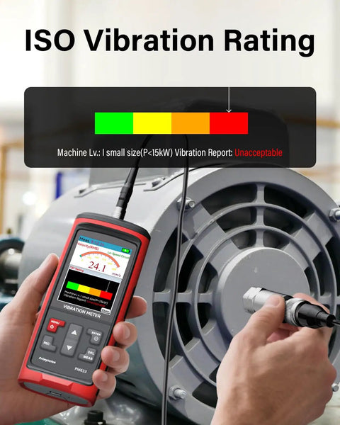 Digital Vibration Meter For Motors And HVAC Systems Pro Grade Vibration Analysis Tool Measuring Acceleration Velocity Displacement Frequency And Temperature With Wide Range Piezo Accelerometer Ideal For Engines Generators Pumps on motor