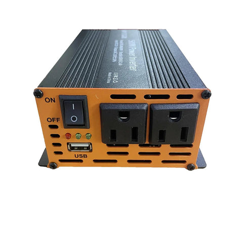 Rugged 500W Power Inverter With Dual AC Outlets And USB Port Converts DC 12V To 110V AC, rugged design, suitable for road trips.