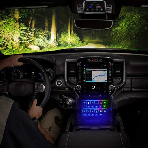 Interior view showcasing Momentary Laser 7 Pin DPDT Rocker Switch Kit for Heavy Duty Winch Wiring Harness illuminated in vehicle