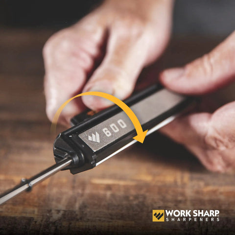 Hands using Upgrade Kit For WSBCHPAJ Knife Sharpener With Seven Abrasives Grits 220 320 400 600 800 Diamond Fine Ceramic