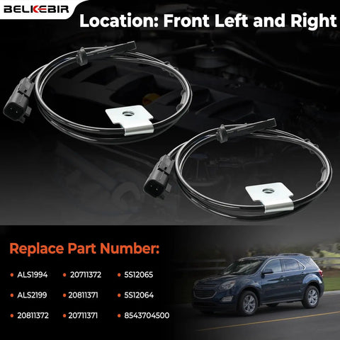 Keep Your Daily Driver Running Tight With These Straight Swap Front Abs Wheel Speed Sensors For 2010 To 2017 Chevy Equinox And Gmc Terrain 2.4L 3.0L 3.6L Pair, showing two sensors with connectors.