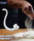 Coated Spiral Dough Hook Replacement For Lift Stand Mixers with hand kneading dough in background