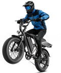 Rider on RetroVolt Electric Bike For Adults With 2000W Peak Power And 30 MPH Top Speed 48V 13Ah Battery and fat tires