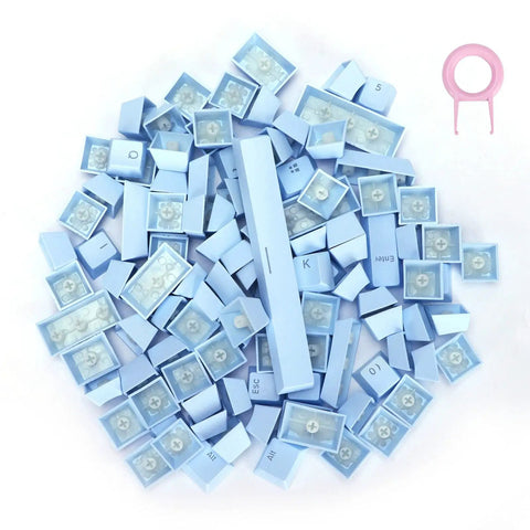 Premium PBT Keycaps With Dope Colorway And Ergonomic Arc Fit Smooth Typing Feel Hella Durable Oil Resistant Texture, 108 Light Blue Keys