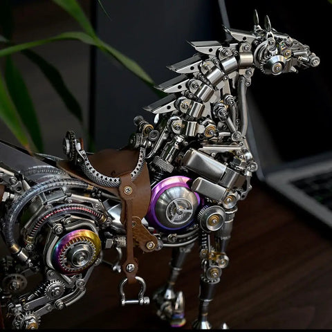 Steampunk Mechanical Horse Puzzle Kit With Movable Joints, 1500 Plus Stainless Steel Parts, 3D Metal Animal Model side view