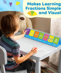 Boy using Fraction Manipulatives For Kids With Seven Colorful Panels That Visualize Fractions In Multiple Ways on desk