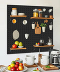 Heavy Duty Steel Pegboard Panels Pack Of 4 12x12 Inches Black for kitchen storage with mounted shelves and kitchen items