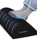 Under Desk Foot Rest With Soft Foam And Washable Removable Cover For Home Office And Car Use, Ergonomic Foot Stool shown with feet