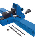Beast Mode Benchtop Pocket Hole Jig With Slick Toggle Clamp And No Sweat Ratcheting Adjustment For Heavy Duty Woodworking DIY Projects, blue