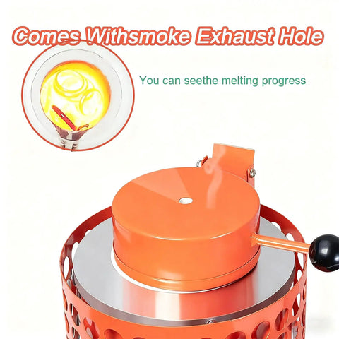Top view of Gold Smelting Furnace 3kg Kit With Graphite Crucible For Jewelry And Metal Casting Refining Quickly Melt Gold Silver Copper Aluminum In 25 To 30 Minutes At 2102F With High Power Heating Core Home Workshop Ready showing smoke exhaust hole.