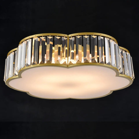 Gold Crystal Flush Mount Ceiling Light 5 Light Chandelier Modern Contemporary Drum Flower Design With Blingy Crystal Rods