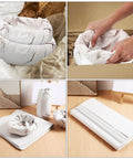 Newsprint Packing Paper Cushions For Shipping And Moving shown wrapping items and in a folded stack, perfect for fragile protection.