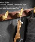 Straight Up Sturdy Five Hook Wall Coat Rack Designed For Hanging Daily Duds Hats Keys And Towels Helps You Keep Your Entryway And Bathroom Tidy With Easy Mounting Hardware Included, displaying wooden base and gold hooks.