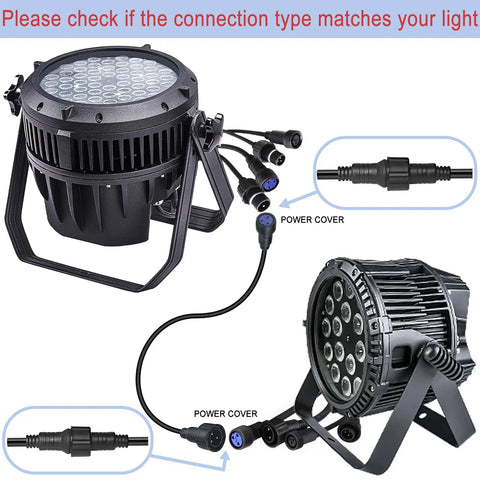 Top Tier Waterproof Power Cable Extension Featuring 3 Pin 13Awg Connectors Ip65 Rated 16.4 Foot Stage Lighting Cord For Par Lights And Live Venues Plug And Play ready to connect with stage lights.