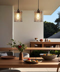 Super Lit Battery Operated Hanging Chandelier Crafted From Twisted Copper And Glowing Gold Beads 5By6 Inch Pendant Lamp in stylish kitchen decor.