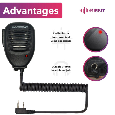 Rugged Shoulder Speaker Microphone For Ham Radio Clear Voice Transmission Compatible With UV 5R UV 82 showing LED and 3.5mm jack