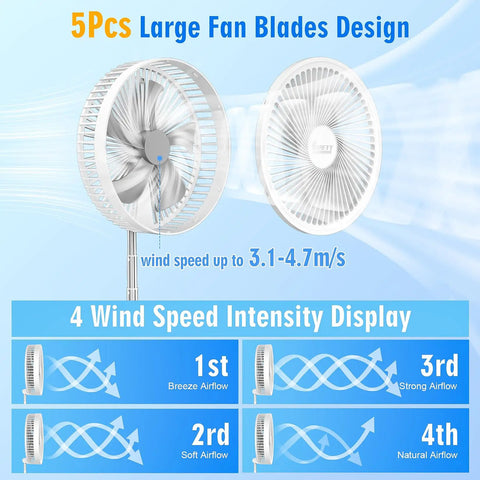 Foldable Portable Oscillating Fan With 8000mAh USB C Battery Quiet Remote Desk Fan 8.6 Inch airflow settings