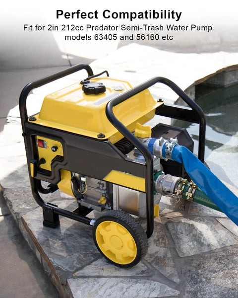 AUGREX 2in mechanical water pump, yellow engine, black wheeled frame with blue hose attached