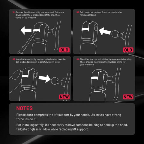 Instruction guide for installing Hood Struts Lift Supports For Hyundai Sonata 2015 2017 Front Hood Gas Spring Rust Resistant 2 Pcs