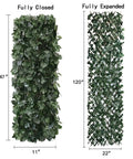 Expandable Faux Ivy Fence Privacy Screen For Patio And Outdoor Spaces, Realistic Willow Wicker Panels, closed and expanded view
