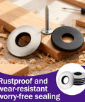 Ranstac stainless steel bonded sealing washers with neoprene/EPDM inner seal; two washers and a screw on wood