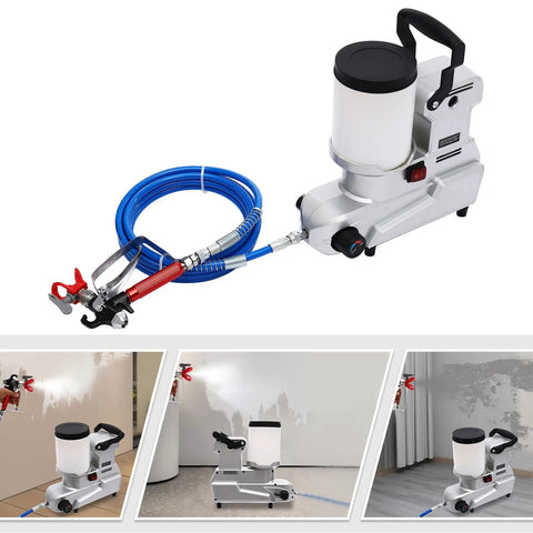 Pro Grade 1600W High Pressure Airless Paint Sprayer with 2.5L tank and 5m hose for efficient interior and exterior painting.