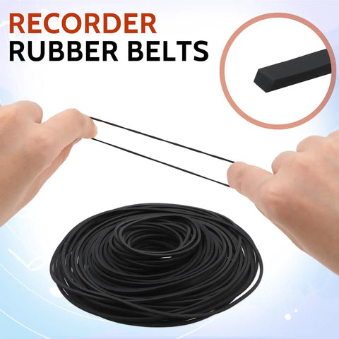 Hands stretching 50 Pcs Cassette Recorder Rubber Belts Repair Kit 1mm Wide Fits 40 To 135mm Mix Flat Belts For DVD CD LD VCR