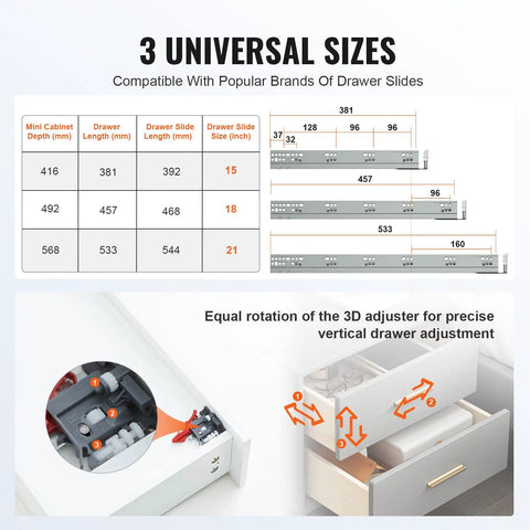 Heavy Duty Bottom Mount Drawer Slides 21 Inch Set Of 6 Pairs With Ball Bearing Full Extension And Soft Close Noiseless Steel Tracks For Cabinets And Kitchen Drawers Locking Design 100 Lb Capacity Built Tough For Everyday Use, 21 inch slide size chart
