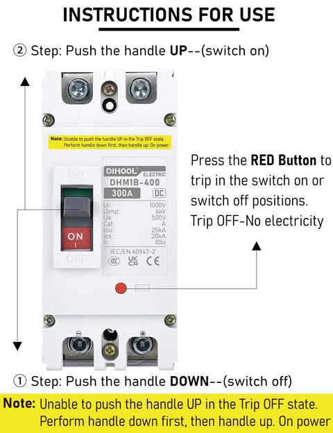 Beefy 300 Amp Battery Disconnect Switch for Power Stations and Solar Systems, DC Circuit Breaker With Thermal Magnetic Trip Protection.