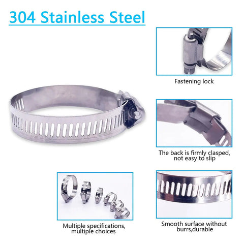 24 Piece Stainless Steel Hose Clamps Kit For Auto And Plumbing, clamp details showing fasten lock and smooth surface