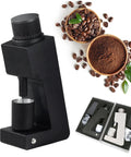 Solid Electric Conical Burr Coffee Grinder For Espresso And Pour Over with matte black housing and coffee beans.